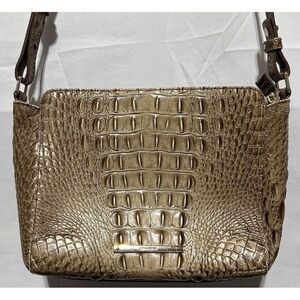 Brahmin Hillary Leather Crossbody Brindle Beige Strap Pockets‎ READ DESCRIPTION